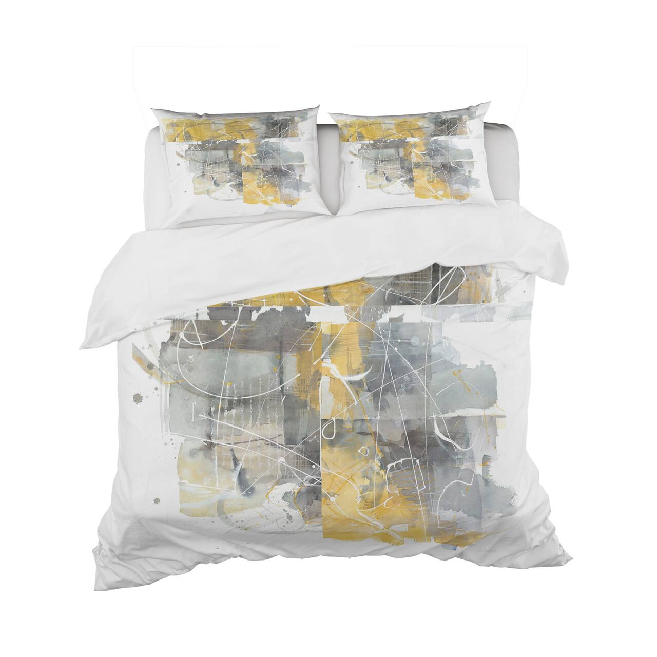 Designart 'Moving In and Out of Traffic II Yellow Grey' Geometric Bedding Set - Duvet Cover & Shams